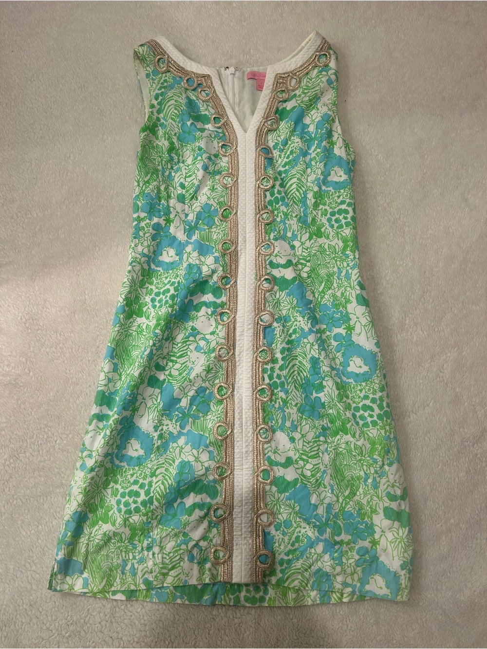 Lilly Pulitzer Green & Blue Floral Embellished Shift Dress